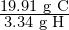 Rendered by QuickLaTeX.com \frac{19.91 \text{ g C}}{3.34 \text{ g H}}