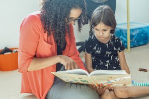 Woman and child reading