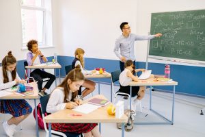 Classroom of children learning math