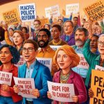 Group of diverse people advocating for policy reform.