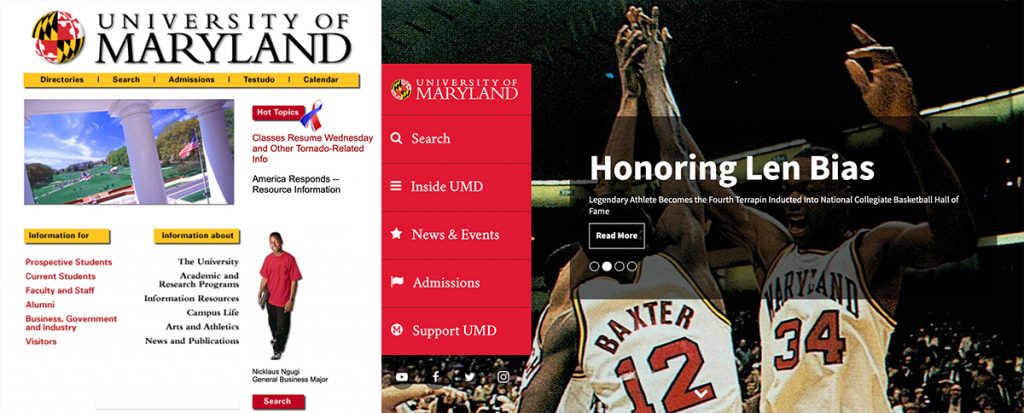 Comparison of University of Maryland Websites from 2001-2021.