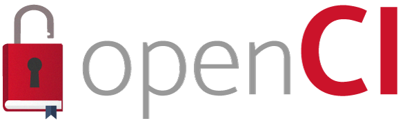<strong>Figure 7.5.</strong> Open Channel Islands' logo, a red book that resembles an open padlock followed by the text "open CI."