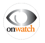 Logo: silver eye with &quot;on watch&quot; beneath it